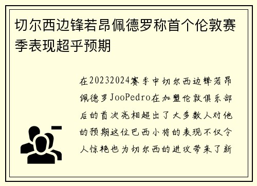 切尔西边锋若昂佩德罗称首个伦敦赛季表现超乎预期 切尔西边锋若昂佩德罗称首个伦敦赛季表现超乎预期
