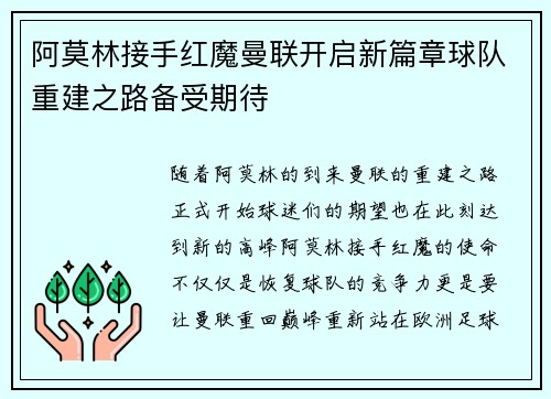 阿莫林接手红魔曼联开启新篇章球队重建之路备受期待
